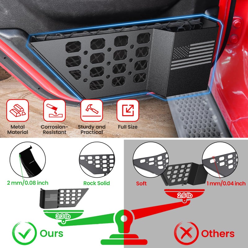 DIAMOOKY Metal Rear Door Pocket Storage Box for Jeep Wrangler JL JLU 4XE 2018-2025 & Gladiator JT 2020-2022 2023 2023 2024 2025 Accessories Door Storage Organizer Molle Panels  Flag  2PCS - Image 3